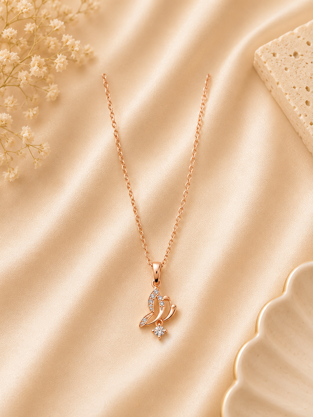 Rose Gold Butterfly Sparkle Necklace