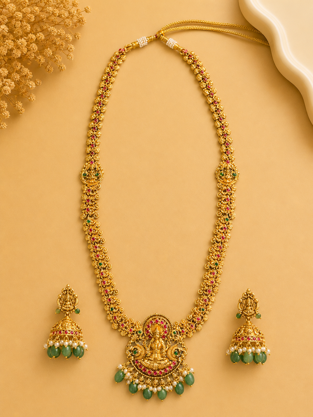 Lakshmi Emerald Temple Haram Set(N6)