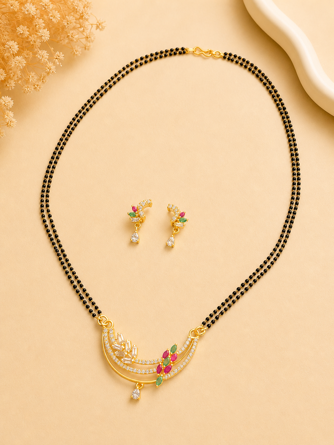 Elegant Black Bead Necklace Set