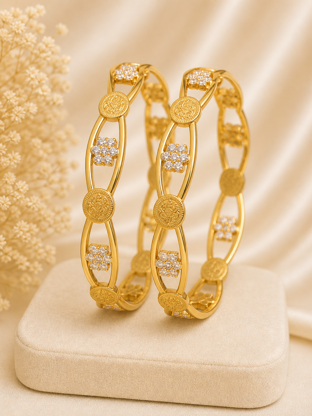 Floral Crystal Gold coin Bangles