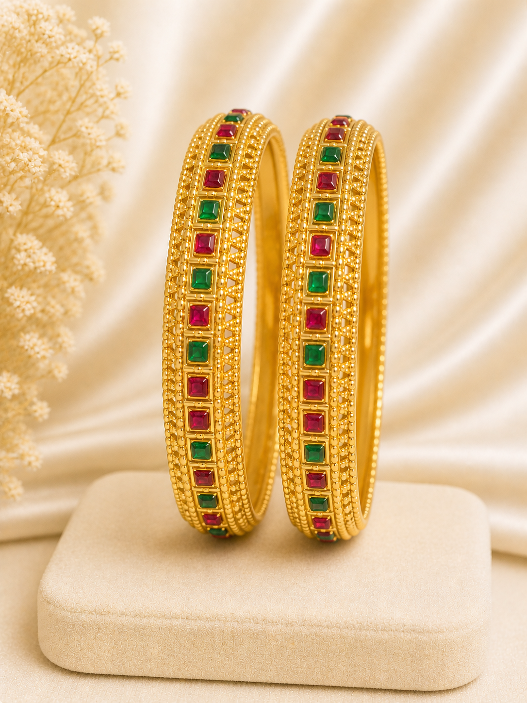 Ruby & Emerald Stone Gold Bangles