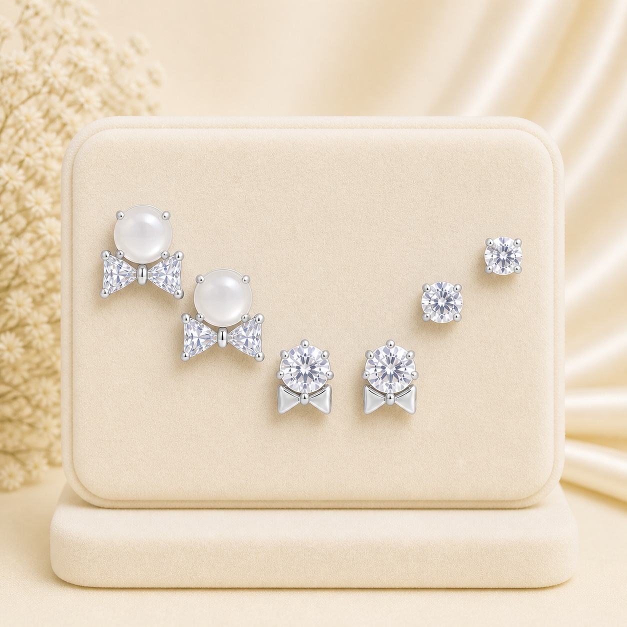 Elegant Pearl & Crystal Stud Earrings Set