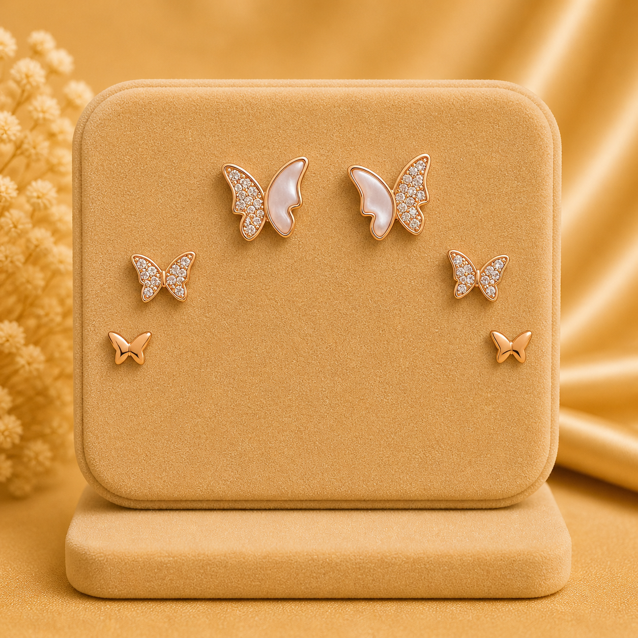 Butterfly Rose Gold Stud Earrings Set