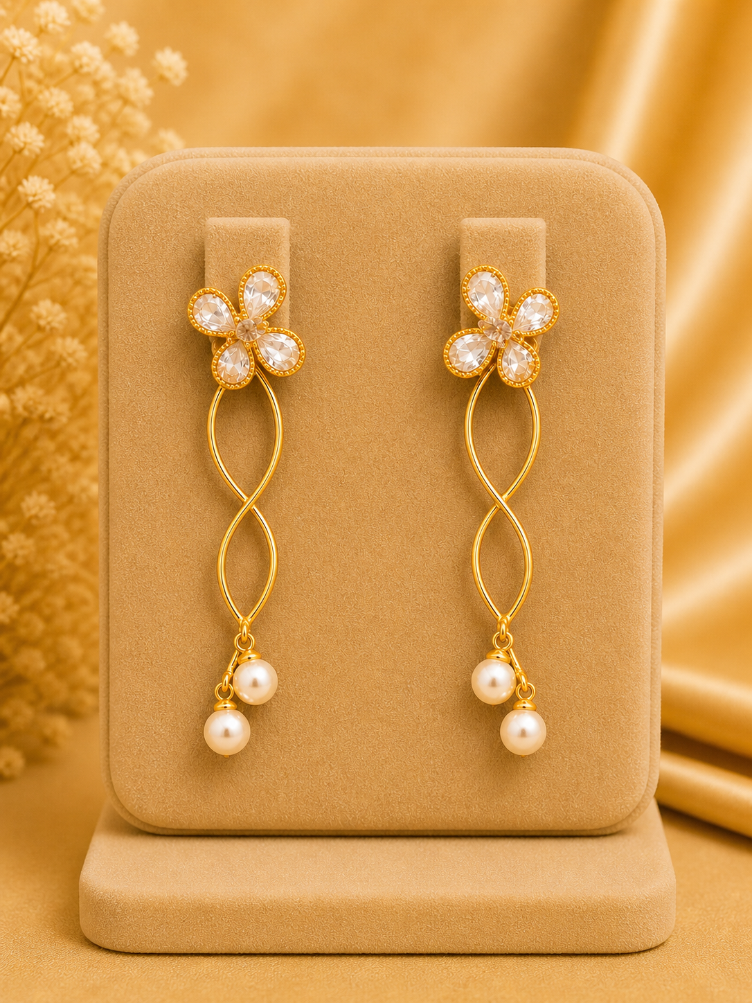 Elegant Pearl Drop Floral Earrings