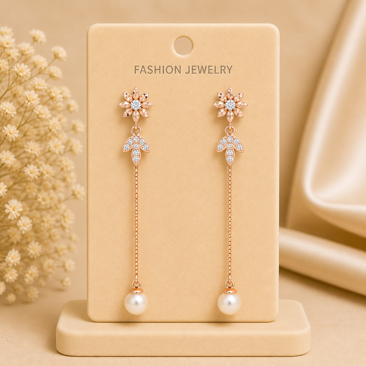 Floral Pearl Chain Drop Earrings