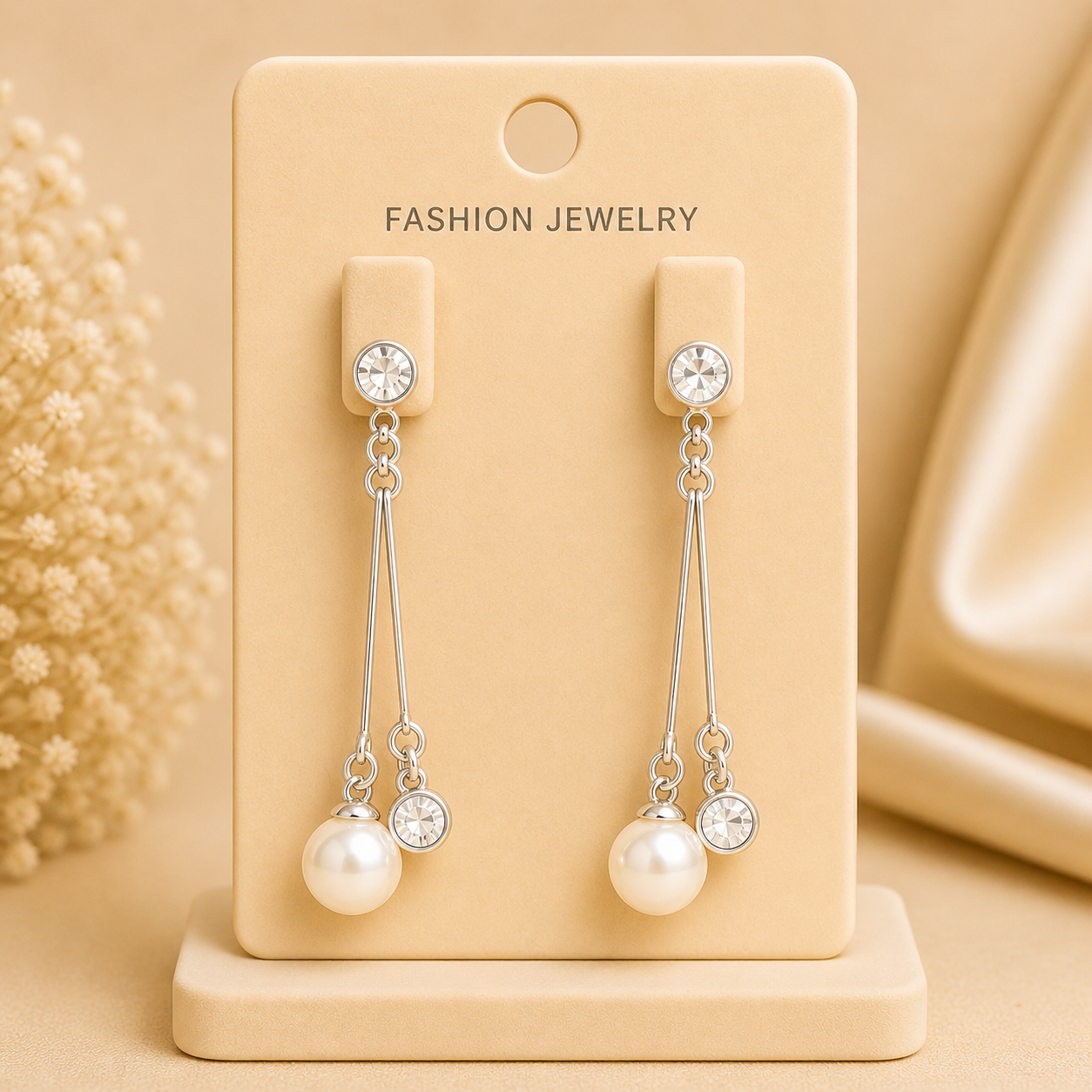 Silver Pearl Crystal Drop Earrings