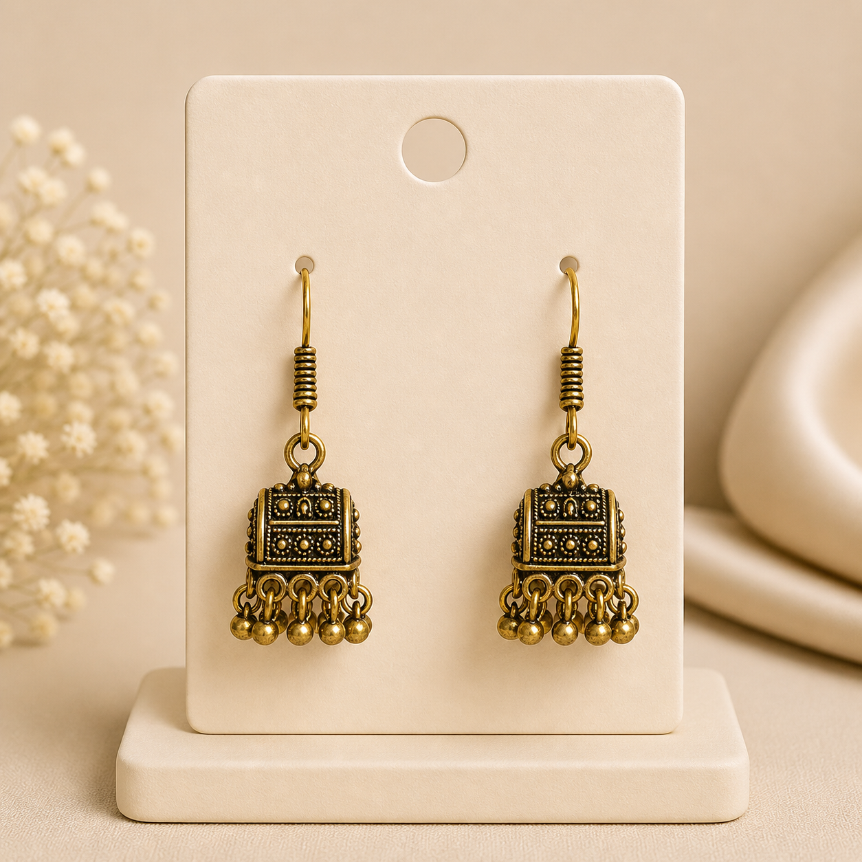 Vintage Tribal Oxidized Gold Drop Earrings
