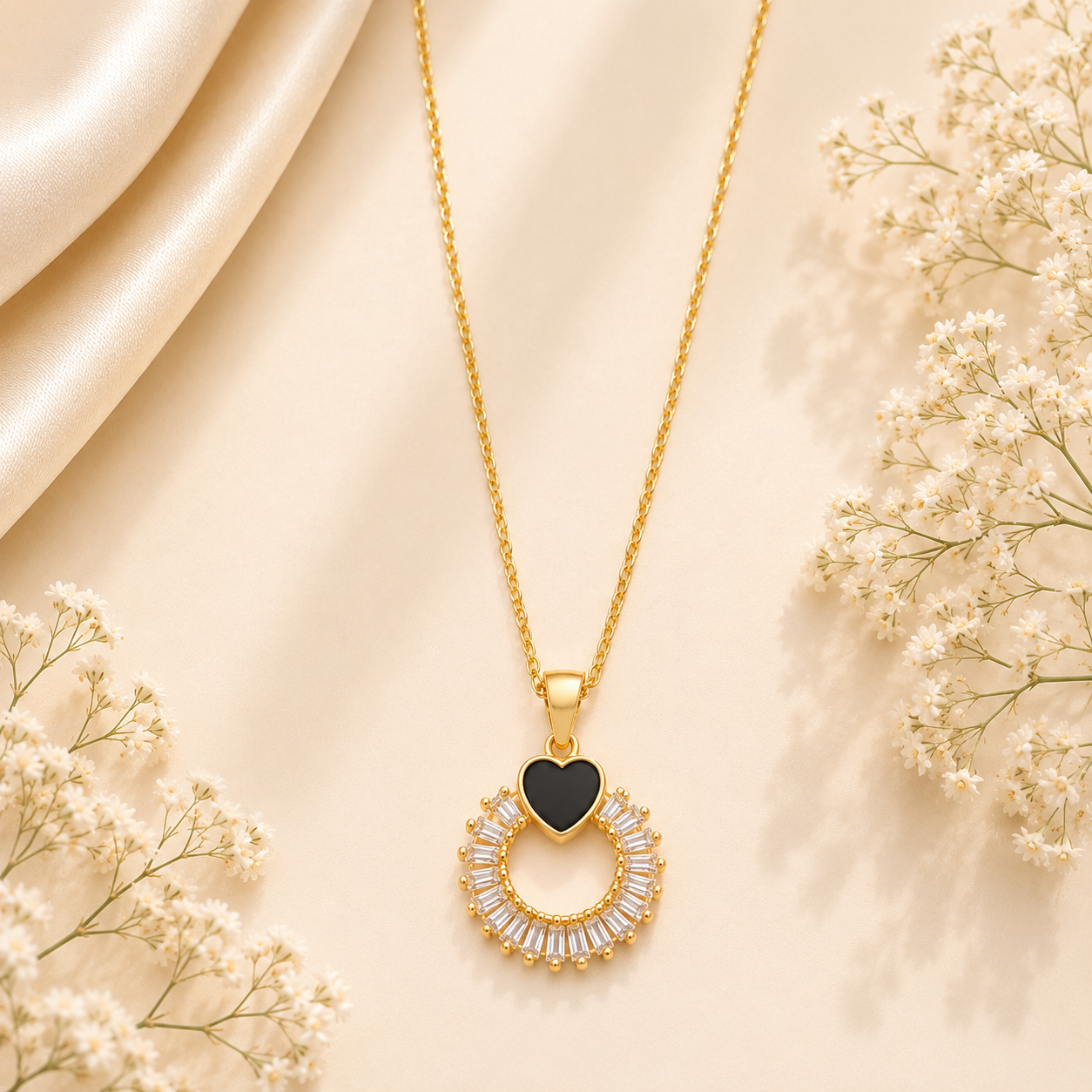 Black Heart Crystal Pendant Necklace