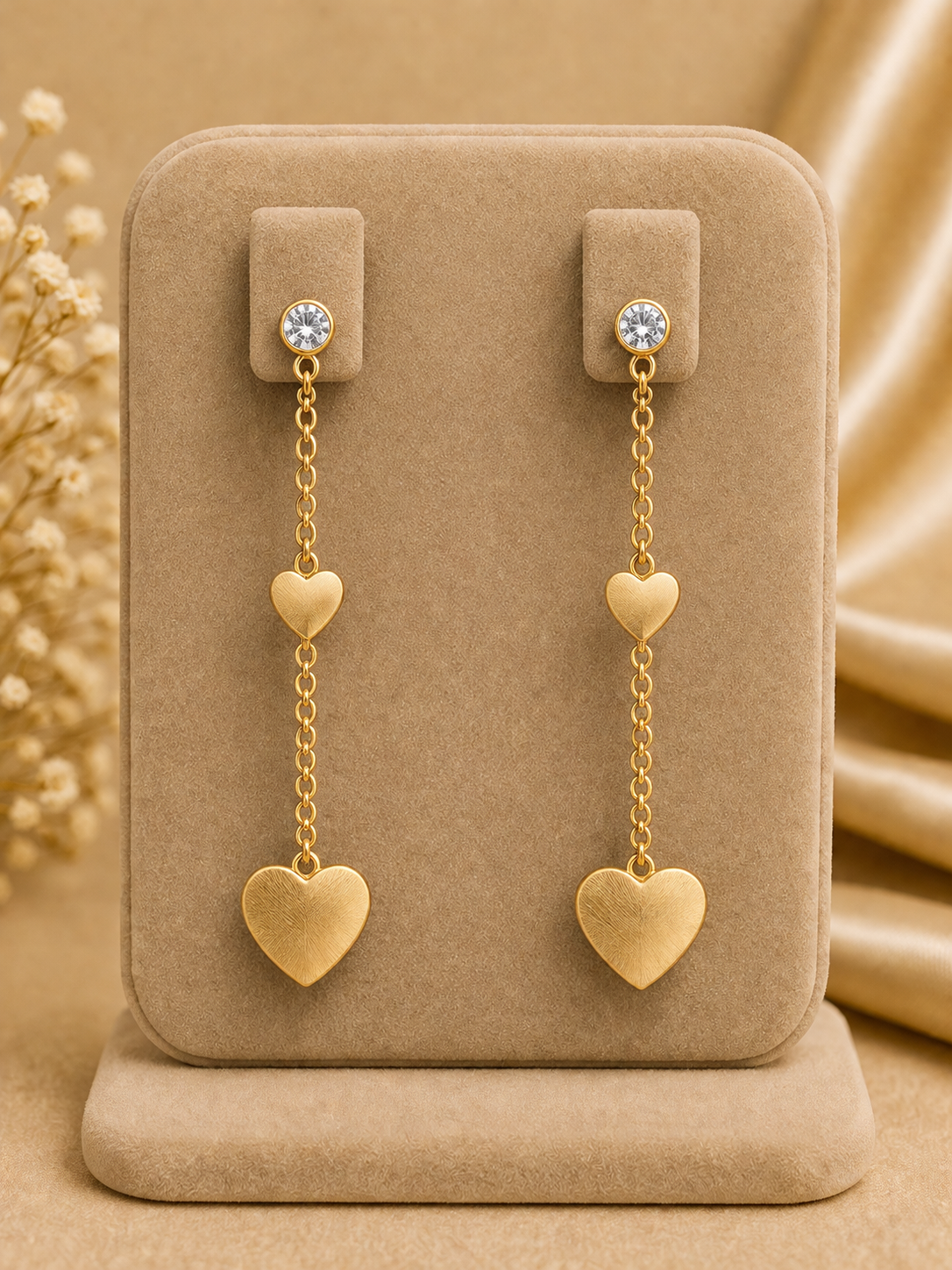 Minimal Heart Chain Drop Earrings