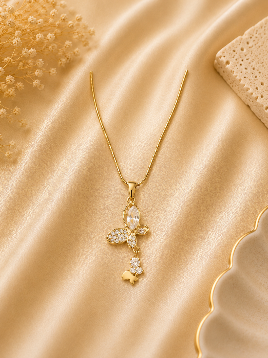 Butterfly Crystal Drop Pendant Necklace