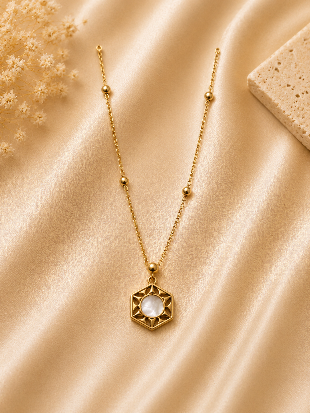 Geometric Pearl Charm Necklace
