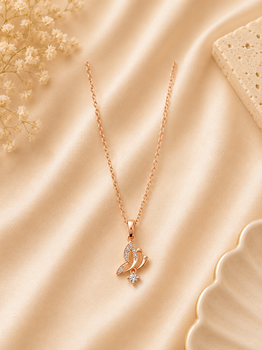 Rose Gold Butterfly Sparkle Necklace