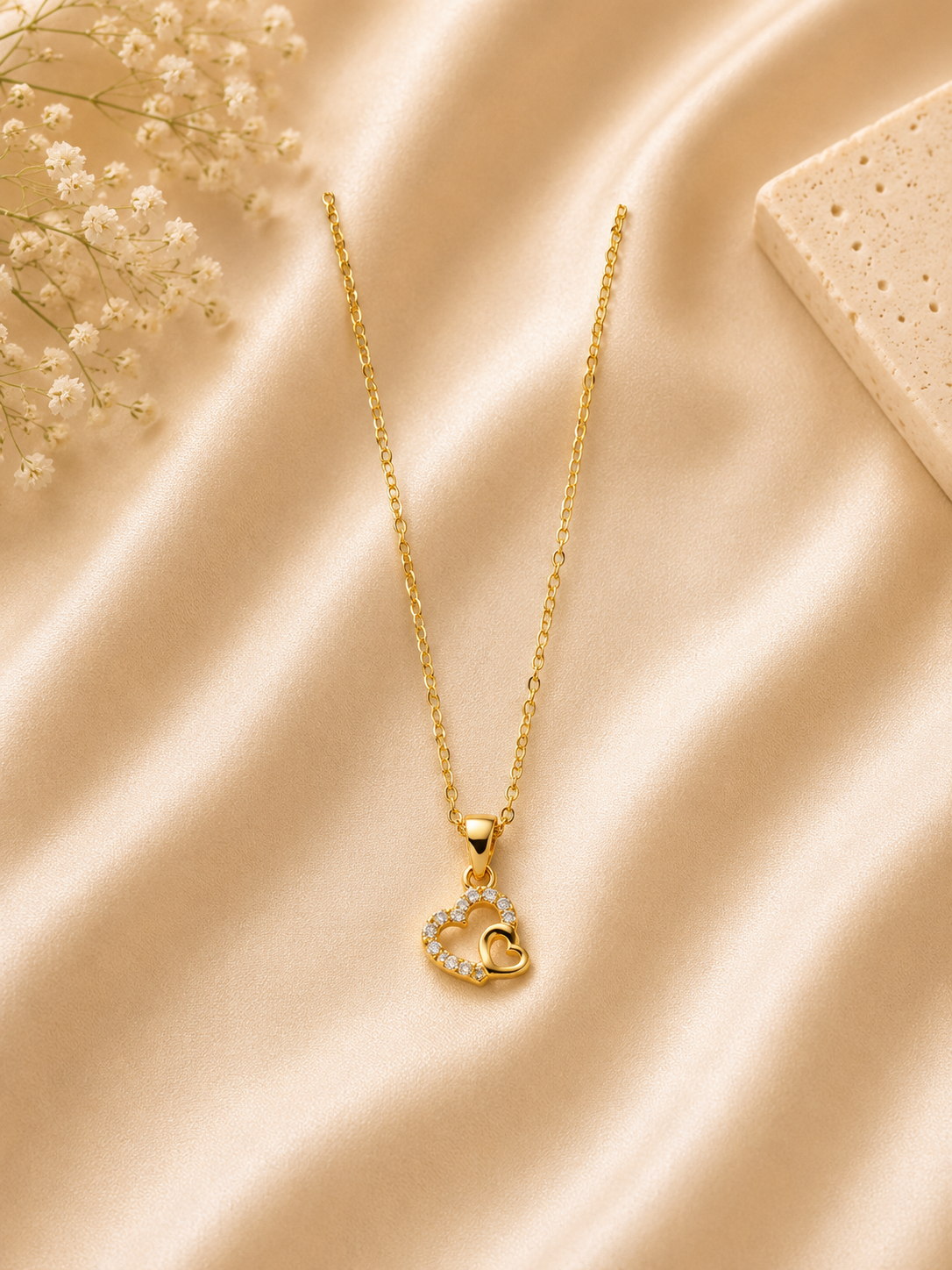 Twin Heart Crystal Pendant Necklace