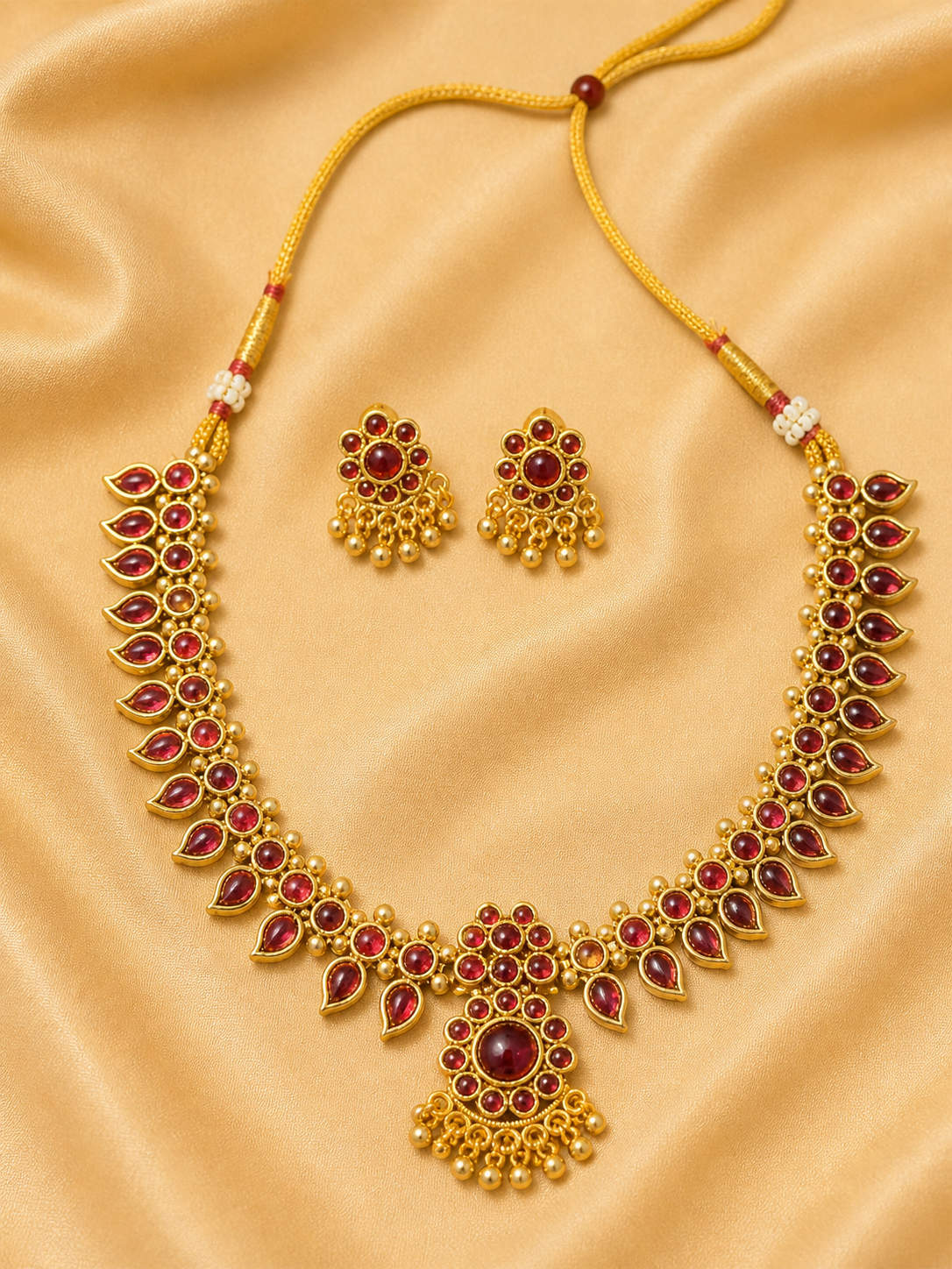 Ruby Stone Temple Necklace Set (N11)