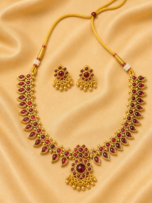 Ruby Stone Temple Necklace Set (N11)