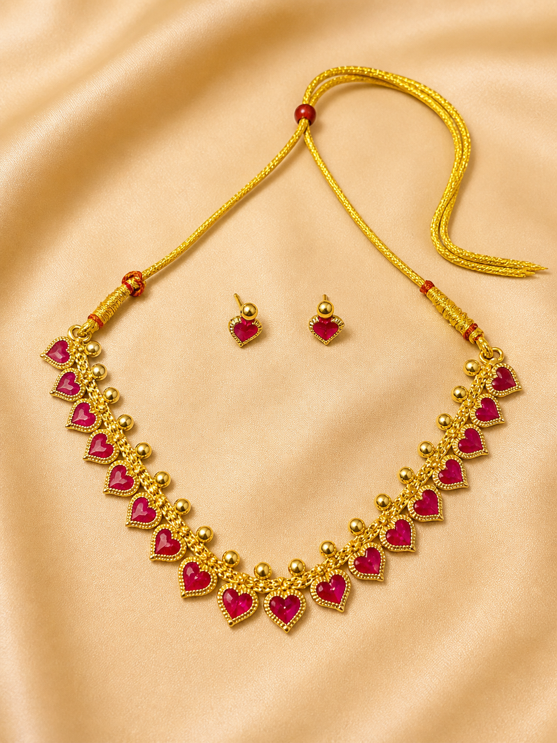 Ruby Heart Charm Choker Set(N13)