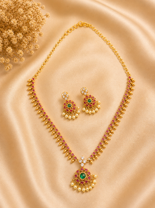 Emerald Pearl Drop Necklace Set (N5)