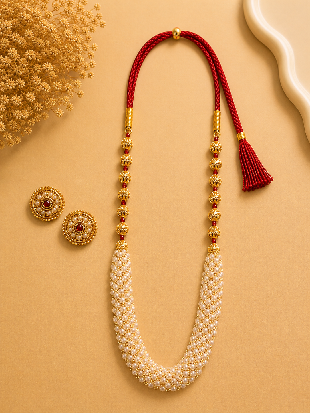 Classic Pearl Tassel Necklace Set (N1)