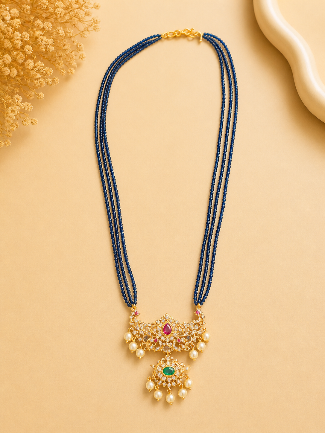 Royal Blue Pearl Temple Necklace