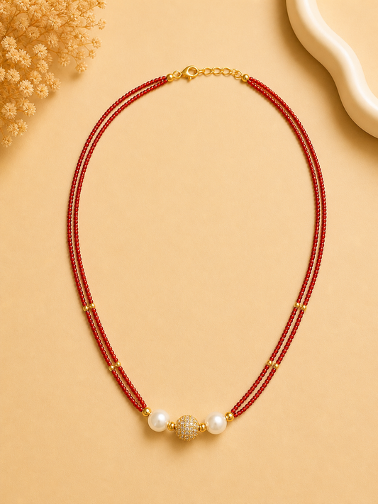 Ruby Pearl Dual-Layer Necklace