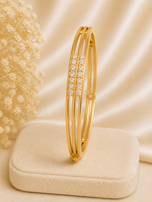 Elegant Triple-Line Gold Bangle with Crystal Accents
