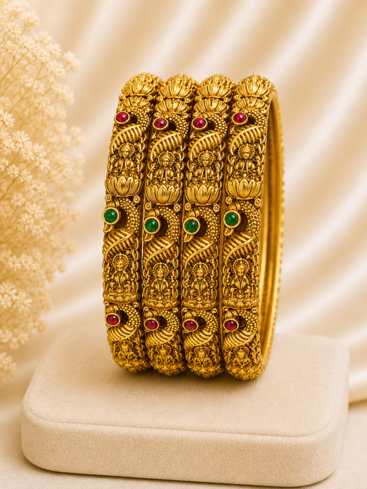 Traditional Temple Design Gold Bangles Set