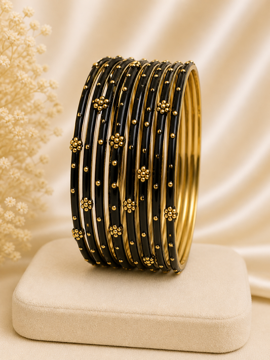 Elegant Black & Gold Designer Bangles Set