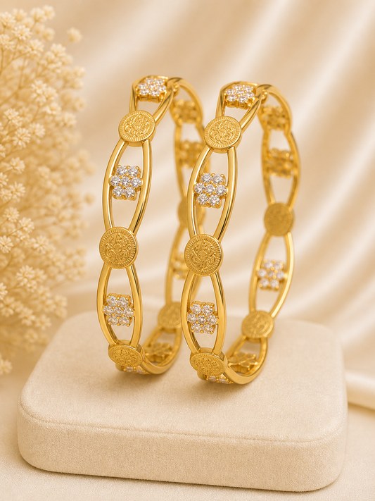 Floral Crystal Gold coin Bangles
