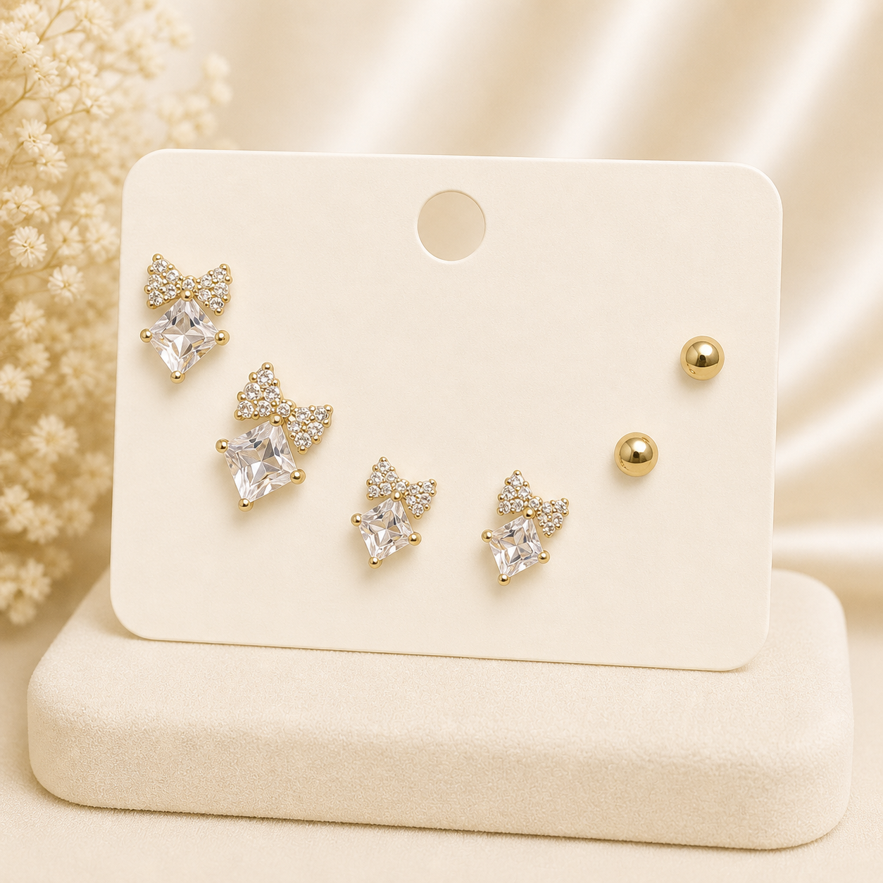 Elegant Bow Crystal Stud Earrings Set