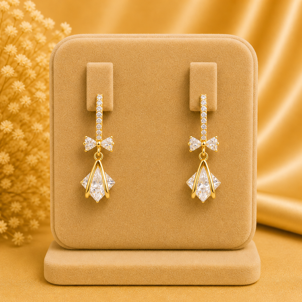 Elegant Crystal Bow Drop Earrings
