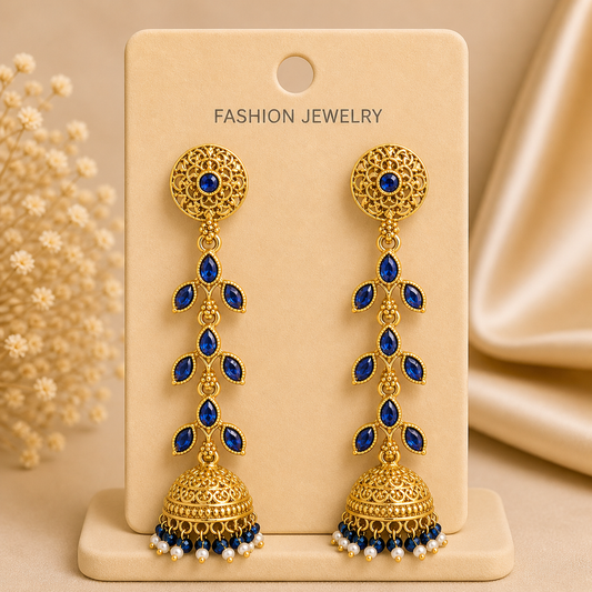 Royal Blue Long Jhumka Earrings