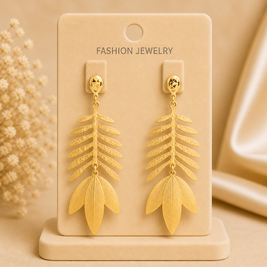 Golden Leaf Drop Statement Earrings