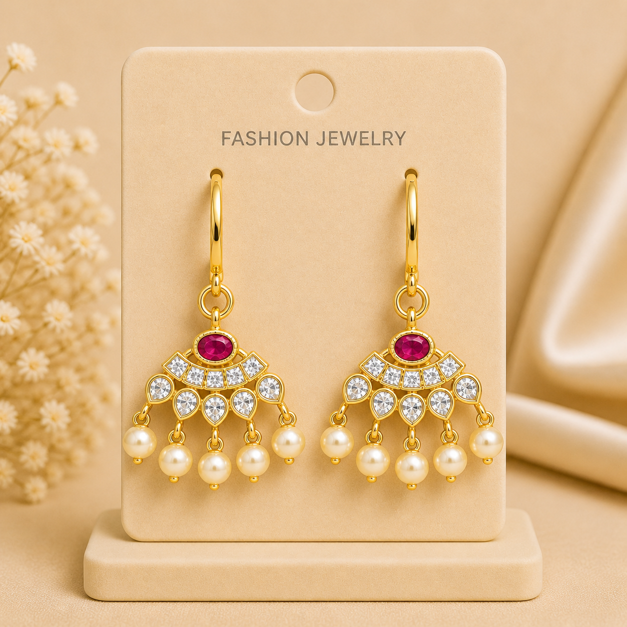 Gold Pearl Hoop Chandbali Earrings
