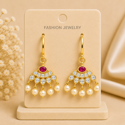 Gold Pearl Hoop Chandbali Earrings