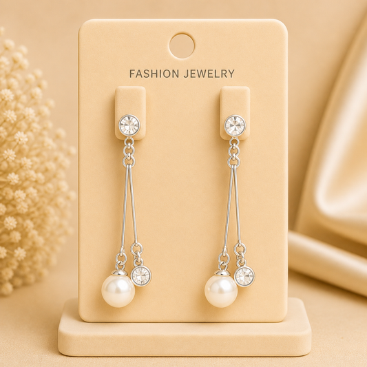 Silver Pearl Crystal Drop Earrings