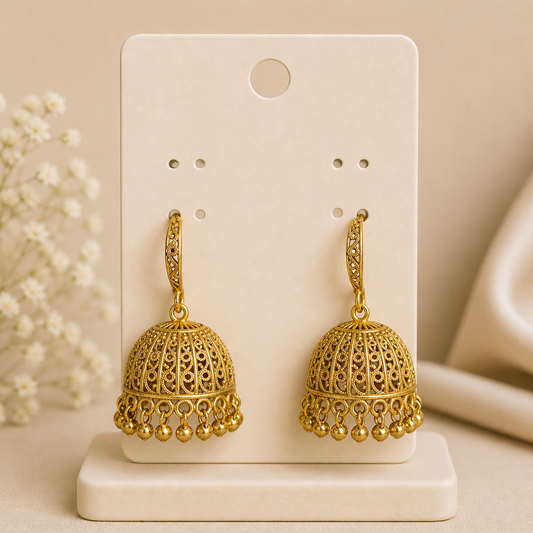 Classic Gold Filigree Jhumka Earrings