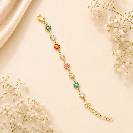 Colorful Evil Eye And Flower Charm Bracelet