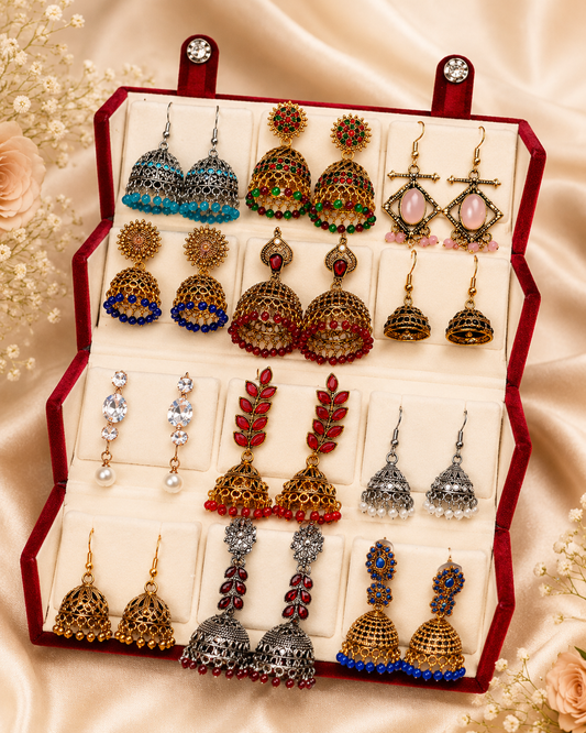 Traditional Jhumka Earrings Collection – 12 Pair Combo Se